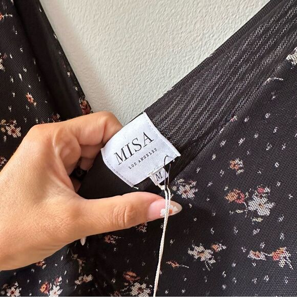 MISA Los Angeles Floral Rebecca Ruched Maxi Dress in Autumn Ditsy Mesh - Picture 9 of 11